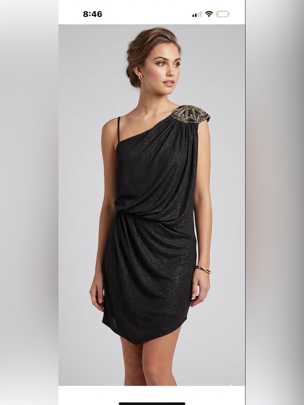 XXI Forever Black One Shoulder Beaded Shimmer Mini Dress‎ Small
